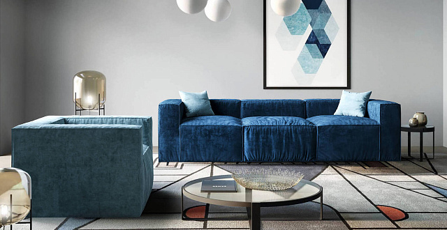 Синий диван в интерьере-12, Диван Фри